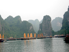 Ships floating in Ha Long Bay